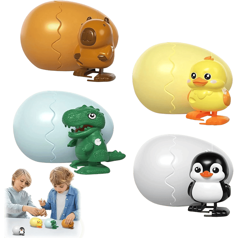 Pop-Surprise Easter Eggs – Wind-Up Jumping Animal Toy (Capybara, Dinosaur, Penguin, Duck)