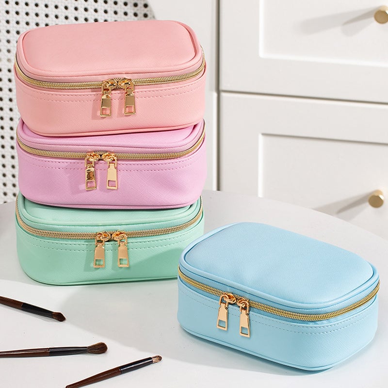Dopamine Color PU Waterproof Makeup Bag with LED Touch Light & Detachable Mirror
