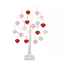 Load image into Gallery viewer, LED Tabletop Birch Tree with 18 Heart Ornaments