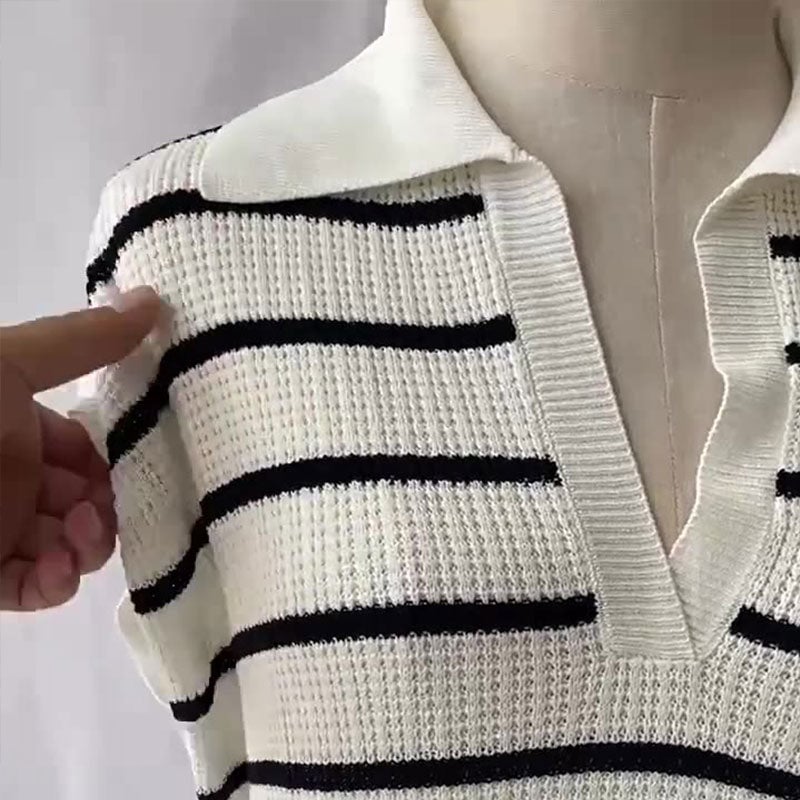 Striped Collared Short Sleeve Dress