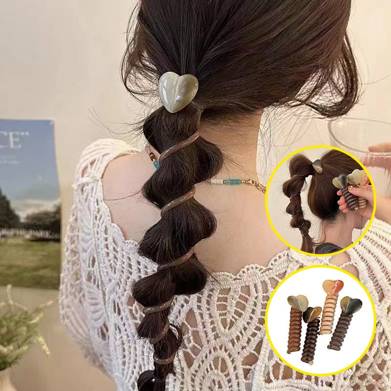 4 PCS - Heart Shaped Straight Telephone Cord Ponytail Holder
