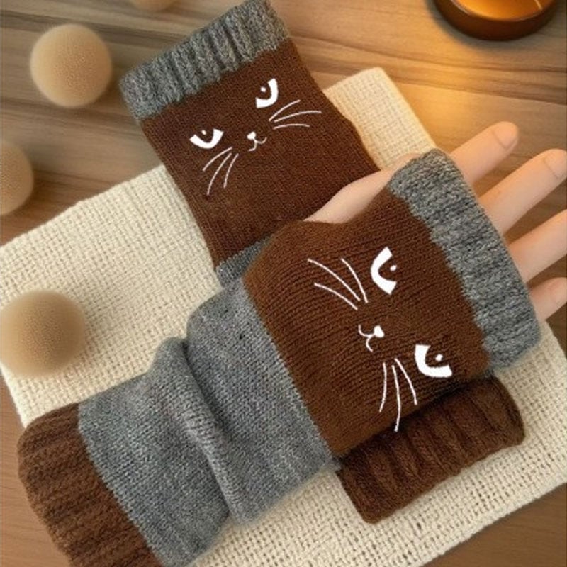 Cat fingerless gloves