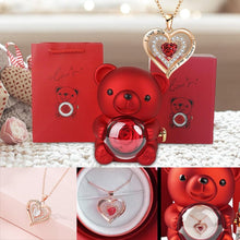 Load image into Gallery viewer, Heart-Shaped Pendant Necklace with Bear &amp; Rose Gift Box