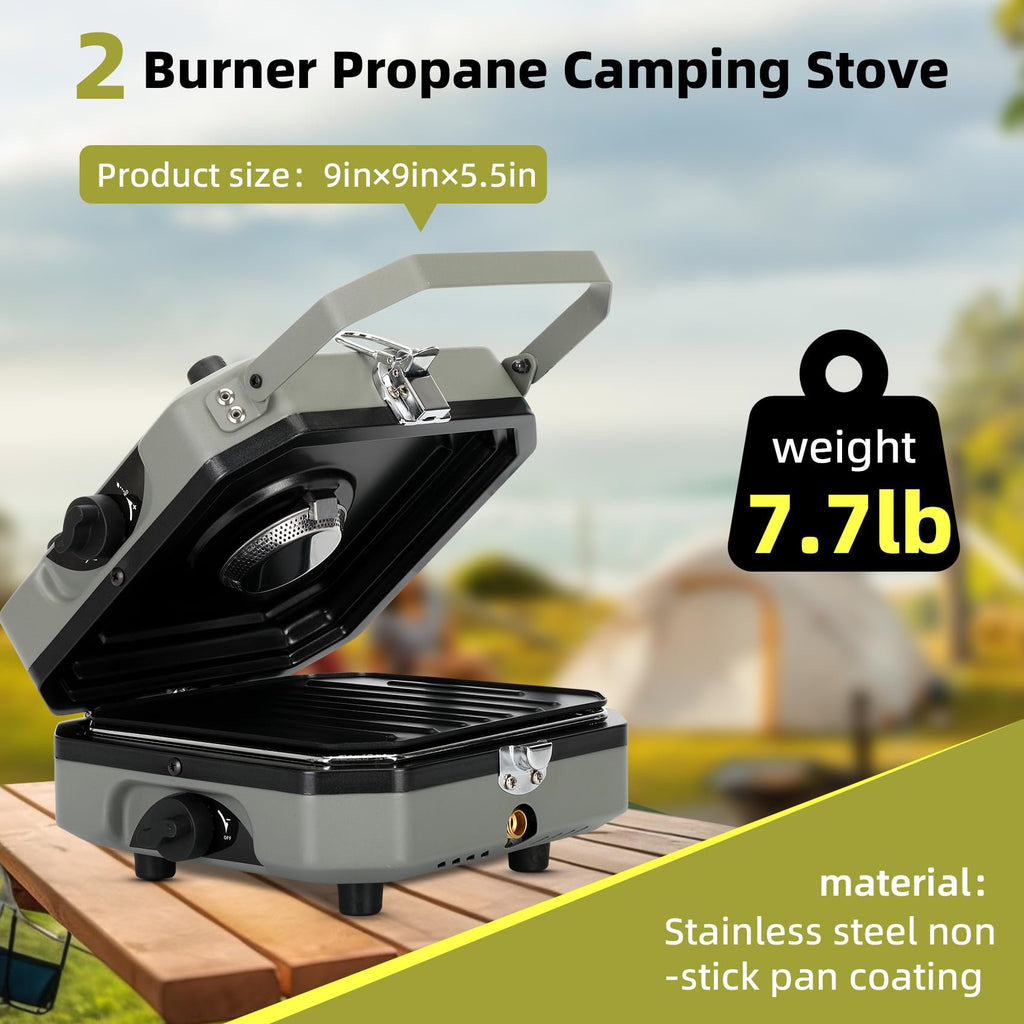 2 Burner Propane Camping Stove with Grill
