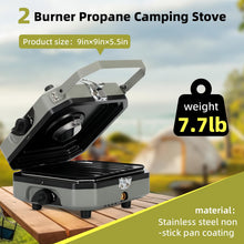 Load image into Gallery viewer, 2 Burner Propane Camping Stove with Grill