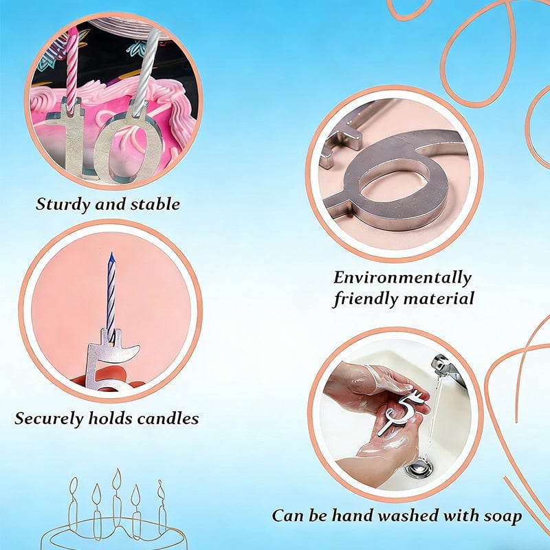 Reusable Number Birthday Candle Holder Set