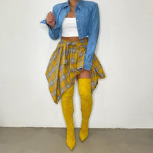 Load image into Gallery viewer, Women's Plaid Print Asymmetrical Hem Skirt