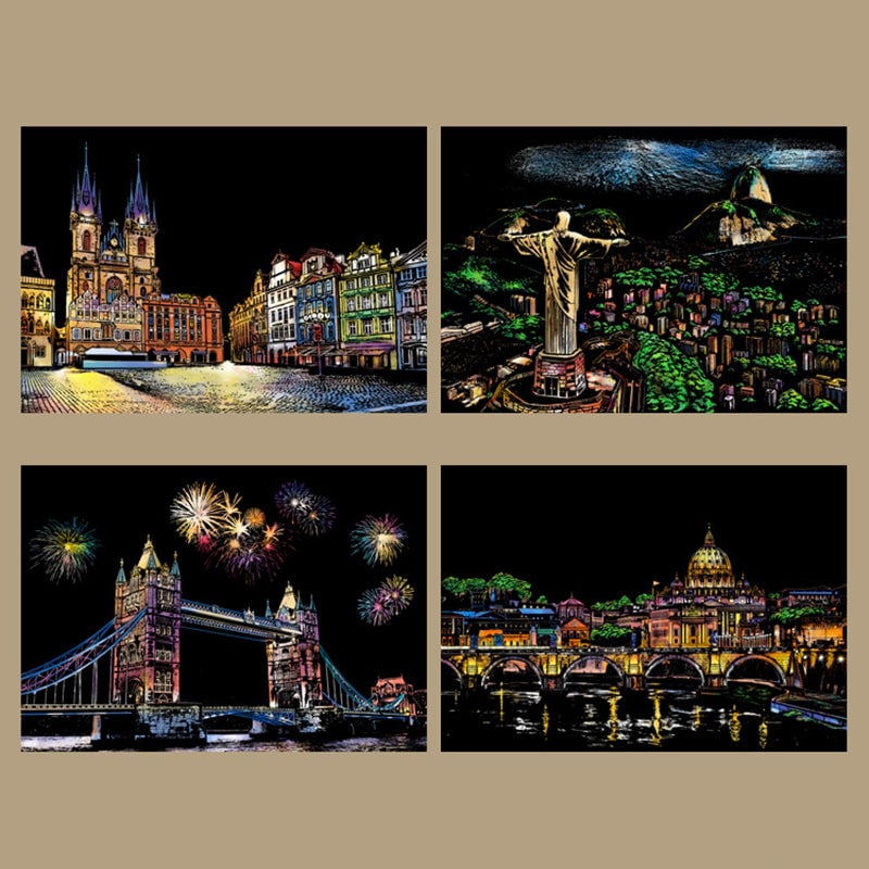 Scratch Art Book For Adults -Colorful City Series