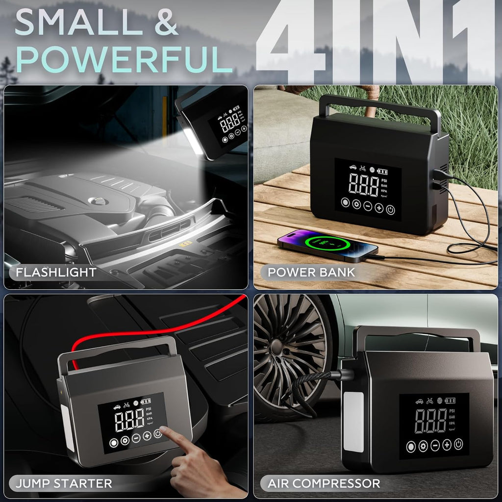 Portable Car Jump Starter with Air Compressor & Tire Inflator