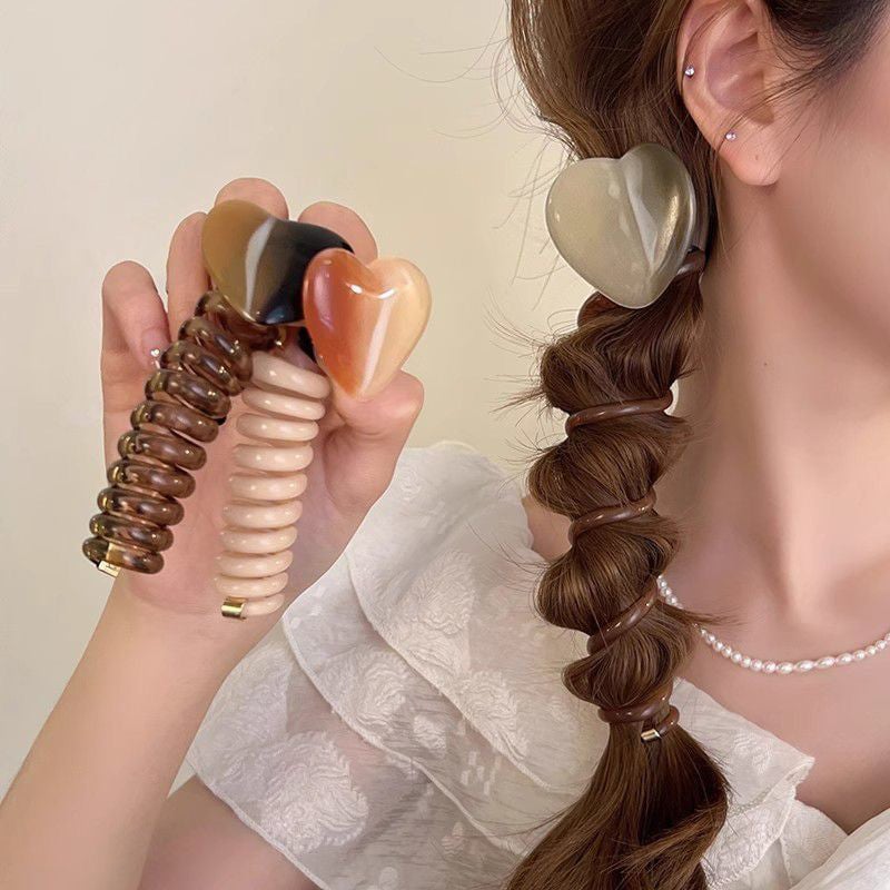 4 PCS - Heart Shaped Straight Telephone Cord Ponytail Holder