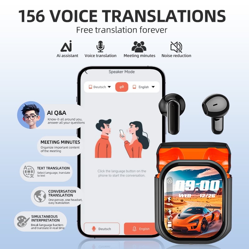 Color screen noise-canceling translation headphones