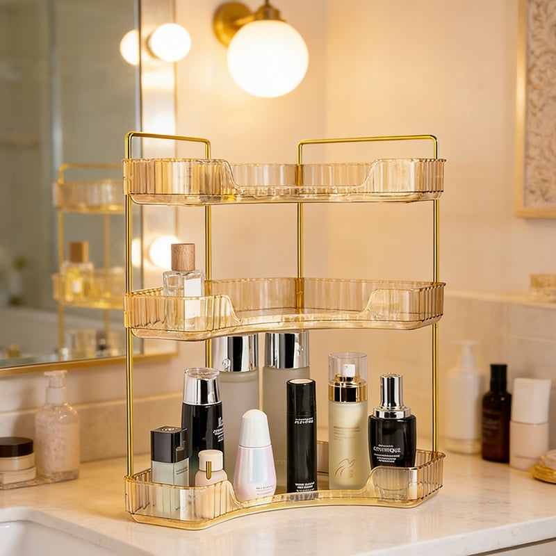 3 Tiers Transparent Corner Cosmetic Countertop Storage Rack