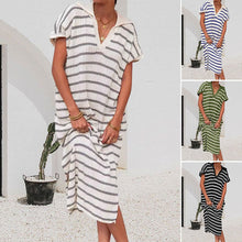 Load image into Gallery viewer, Striped Collared Short Sleeve Dress