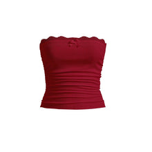 Load image into Gallery viewer, Women's Contrast Lace Bow Decor Crop Tube Top