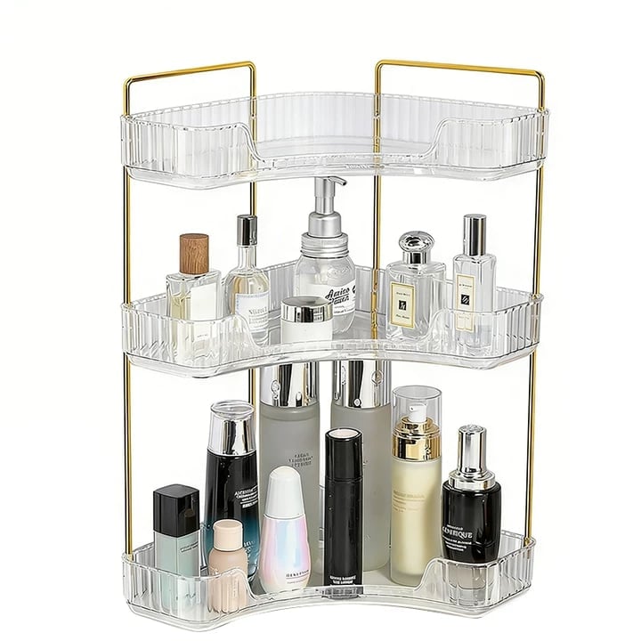3 Tiers Transparent Corner Cosmetic Countertop Storage Rack