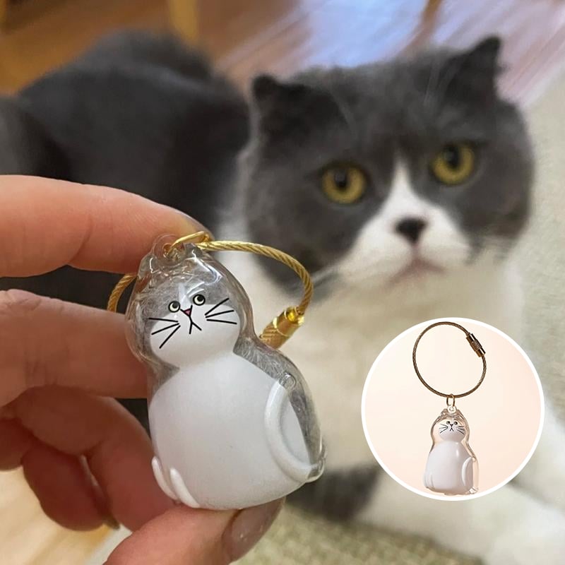 Cat Fur Keepsake Keychain – Transparent Memory Pendant for Pet Hair Storage