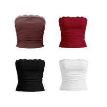 Load image into Gallery viewer, Women's Contrast Lace Bow Decor Crop Tube Top