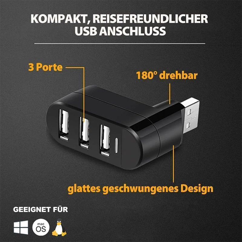 Multifunctional Mini Rotatable 3-port USB Port