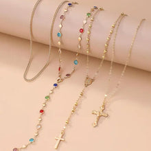 Load image into Gallery viewer, Vintage 4 Piece Set Metal Cross Y-style Long Necklace