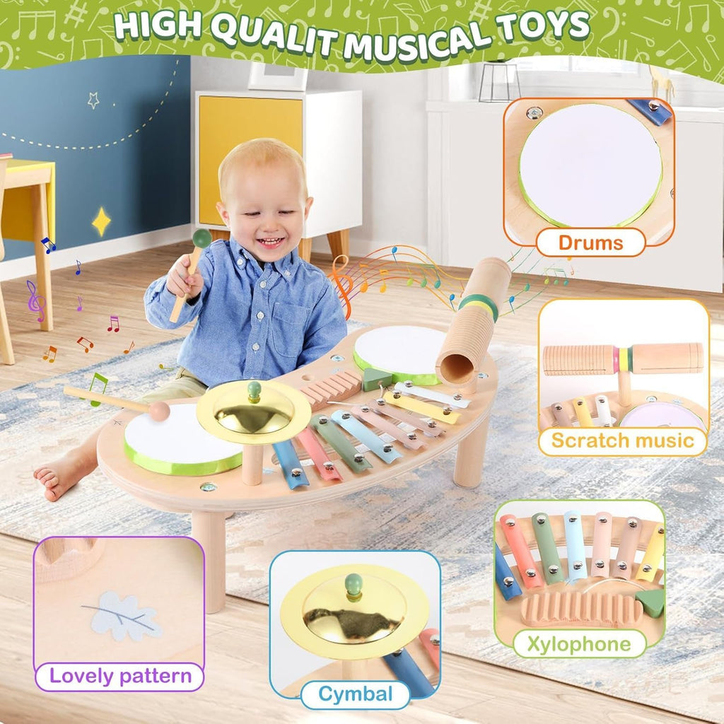 7 In 1 Wooden Kids Drum Set