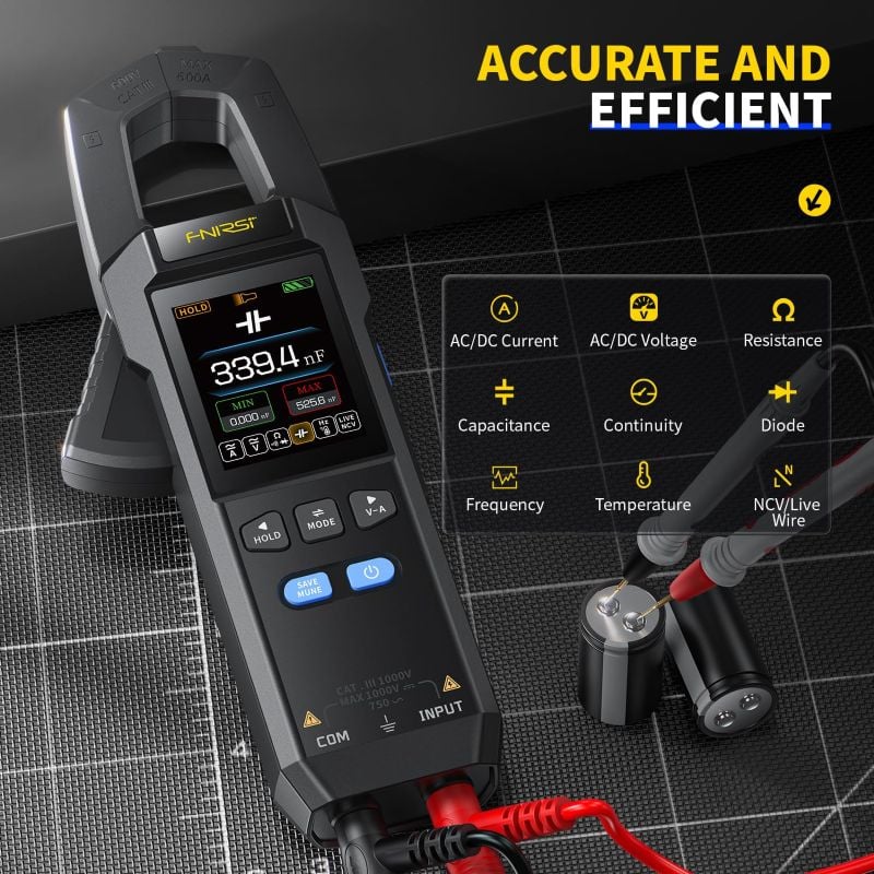 FNIRSI DMC-100 Digital Clamp Meter Multimeter 9999 Counts TRMS