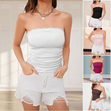 Load image into Gallery viewer, Women's Contrast Lace Bow Decor Crop Tube Top