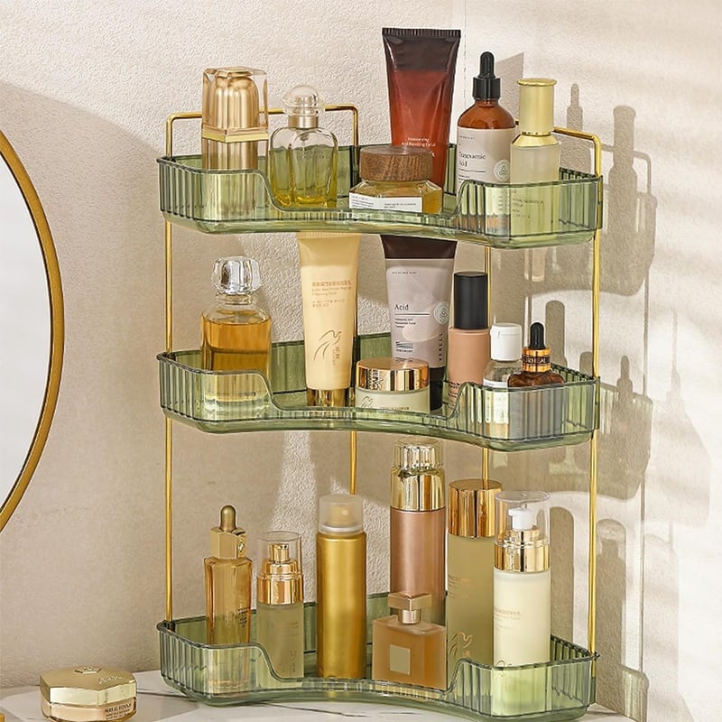 3 Tiers Transparent Corner Cosmetic Countertop Storage Rack