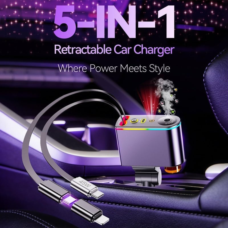 Retractable 5-in-1 Car Charger with Aromatherapy Diffuser