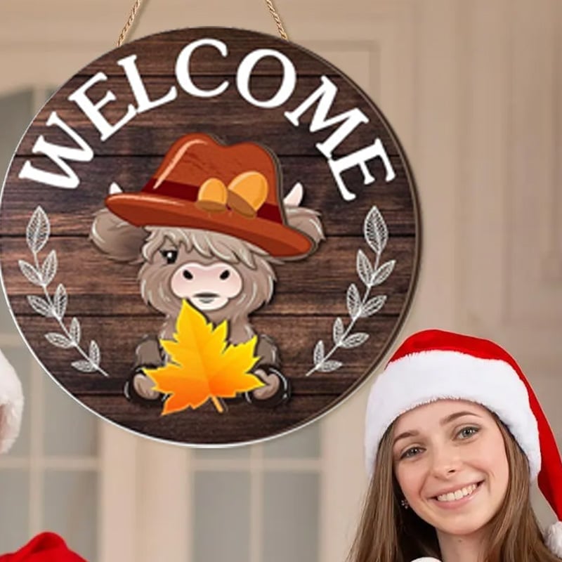 DIY Wooden Christmas Highland Bull Welcome Sign
