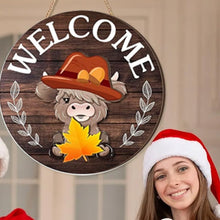 Load image into Gallery viewer, DIY Wooden Christmas Highland Bull Welcome Sign