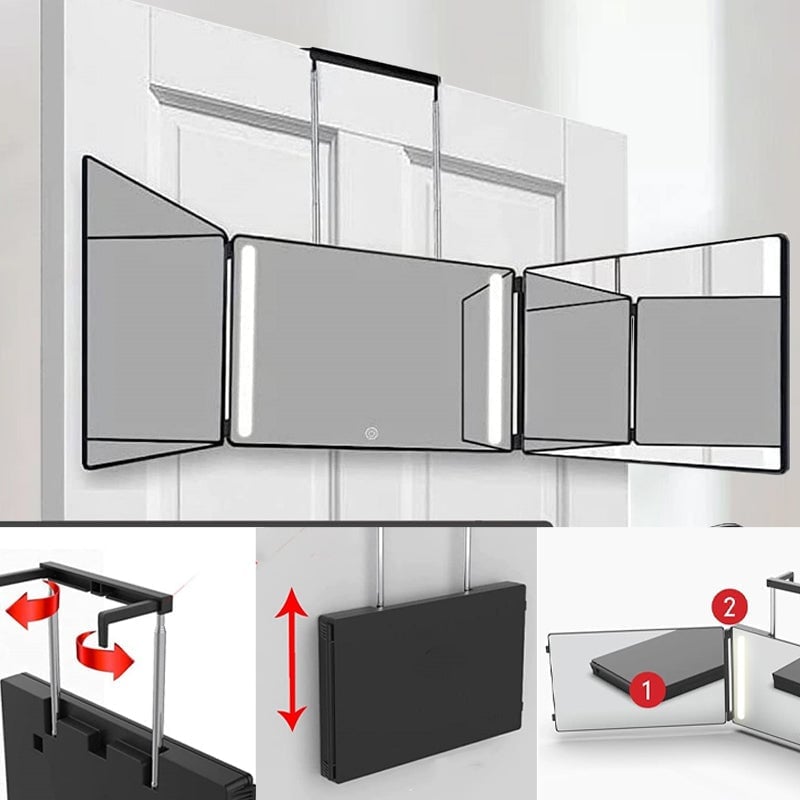 Expandable Hanging Foldable Three-Way Mirror