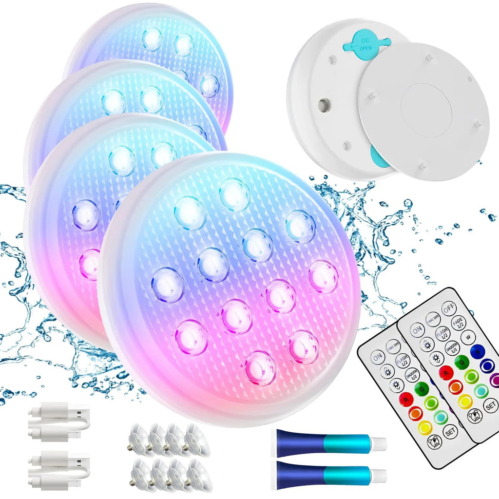 2/4 PCS-Ultra-High Brightness Rechargeable Submersible LED Lights with Remote