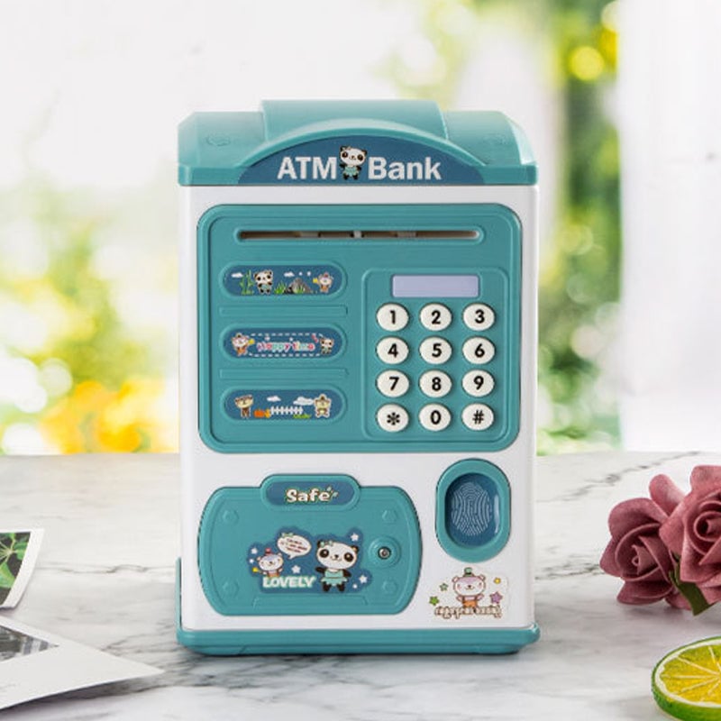 Fingerprint sensor automatic money rolling ATM piggy bank