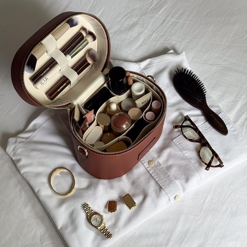 Travel Make up Case with Compartments and Handle