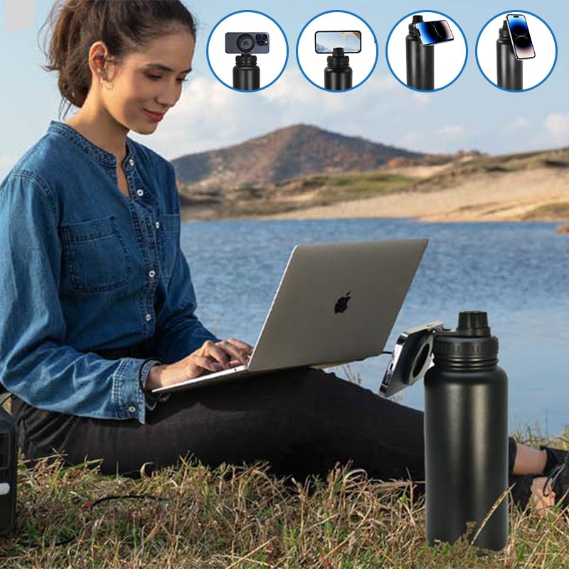 Water Bottle with Magnetic Phone Holder