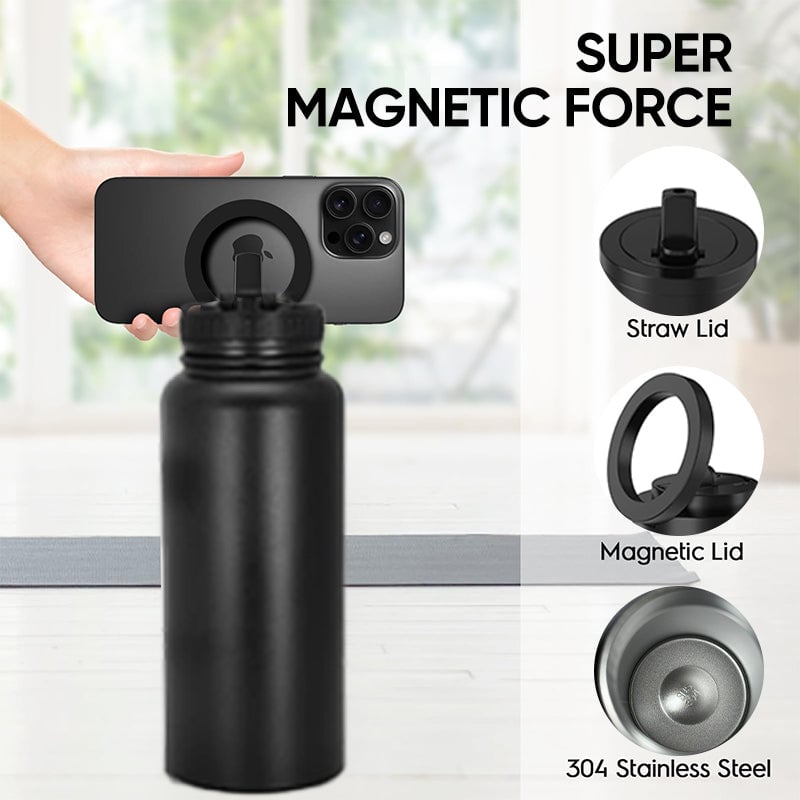 Water Bottle with Magnetic Phone Holder