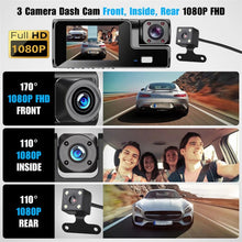 Load image into Gallery viewer, Sakerplus 3 Channel Dash Cam Front and Rear Inside