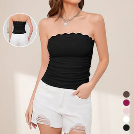 Women's Contrast Lace Bow Decor Crop Tube Top