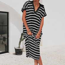 Load image into Gallery viewer, Striped Collared Short Sleeve Dress