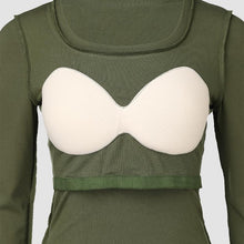 Load image into Gallery viewer, U Neck Built-in Bra Long Sleeve Tight Top