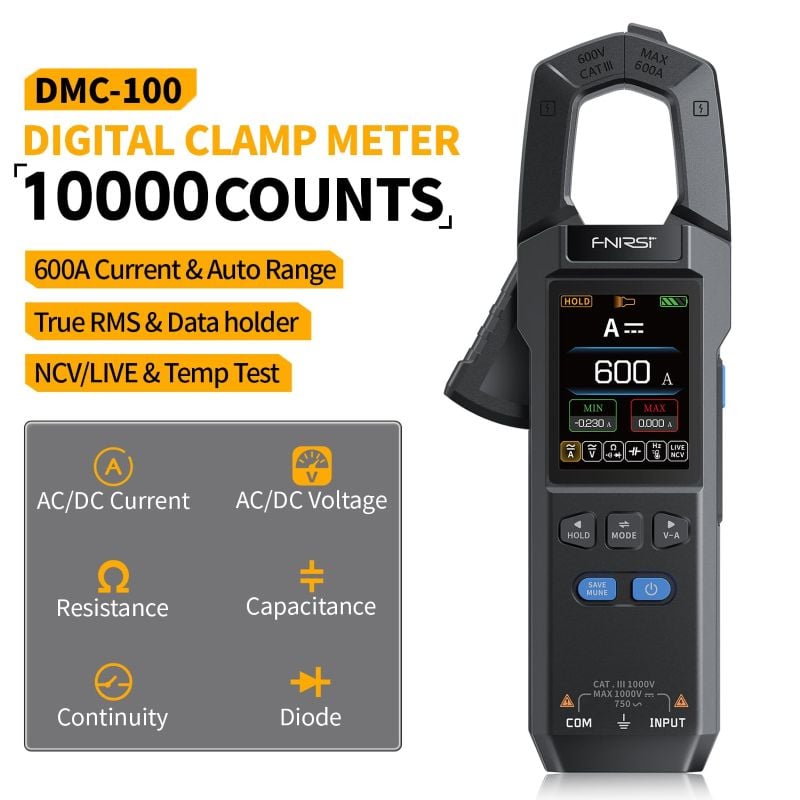 FNIRSI DMC-100 Digital Clamp Meter Multimeter 9999 Counts TRMS