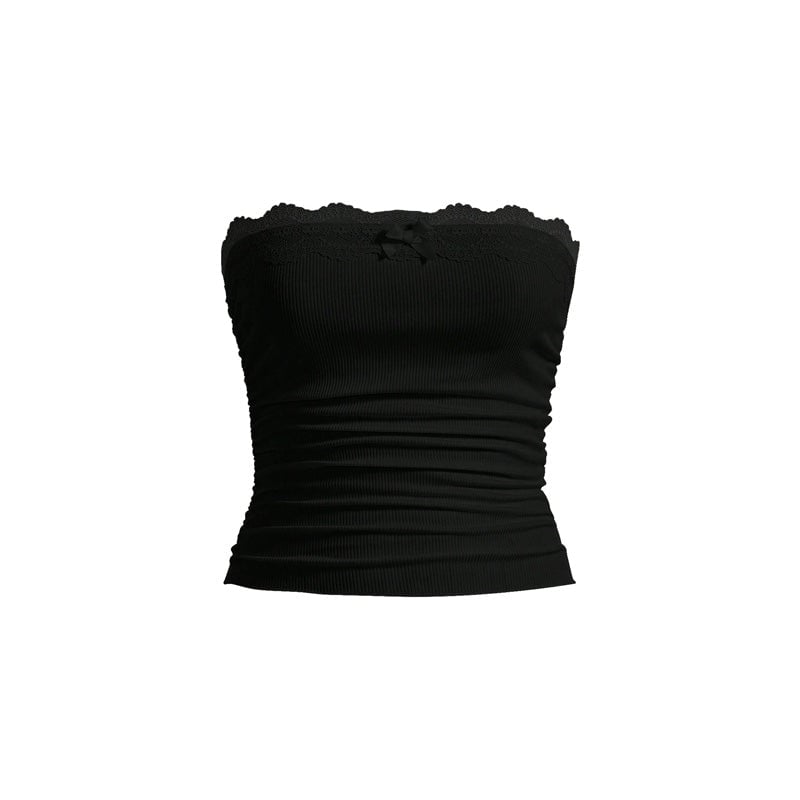 Women's Contrast Lace Bow Decor Crop Tube Top