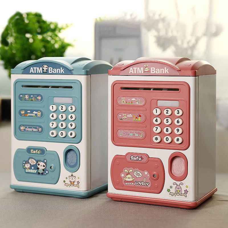 Fingerprint sensor automatic money rolling ATM piggy bank
