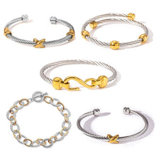 Load image into Gallery viewer, Two Tone Knot Twisted Bangle