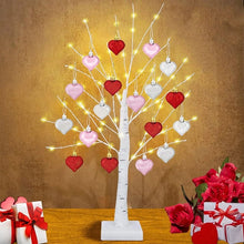 Load image into Gallery viewer, LED Tabletop Birch Tree with 18 Heart Ornaments