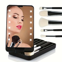 Load image into Gallery viewer, Travel Makeup Brush Set With LED Light Mirror