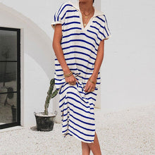 Load image into Gallery viewer, Striped Collared Short Sleeve Dress