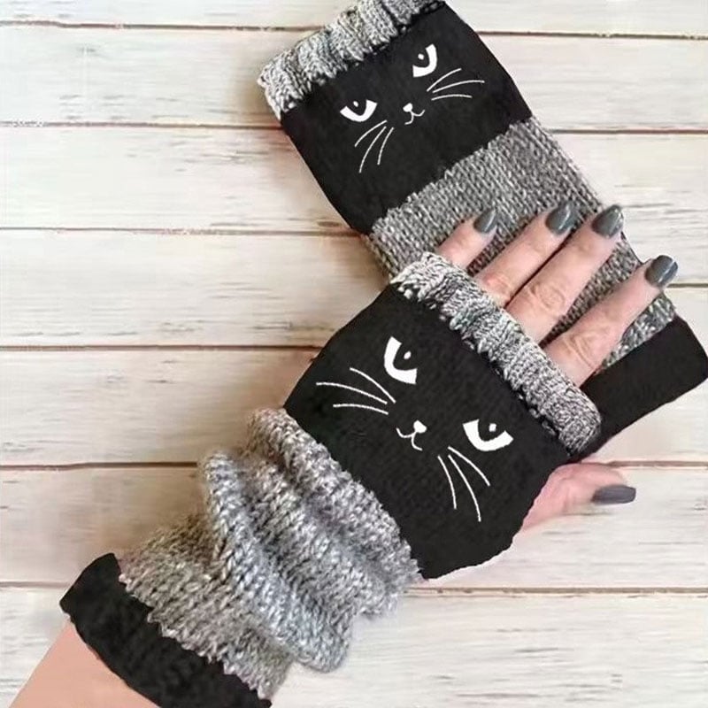 Cat fingerless gloves