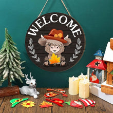 Load image into Gallery viewer, DIY Wooden Christmas Highland Bull Welcome Sign