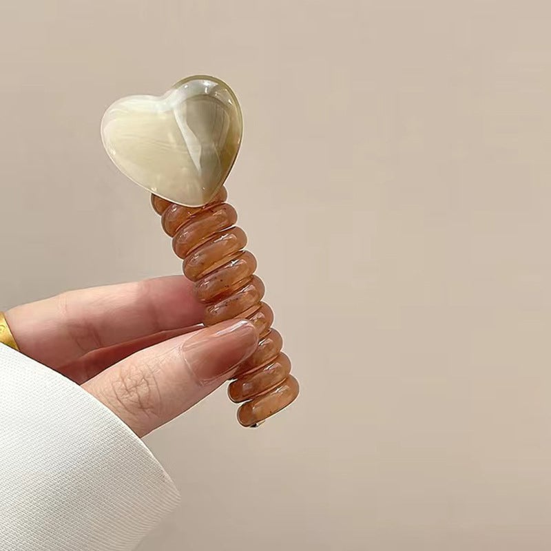 4 PCS - Heart Shaped Straight Telephone Cord Ponytail Holder